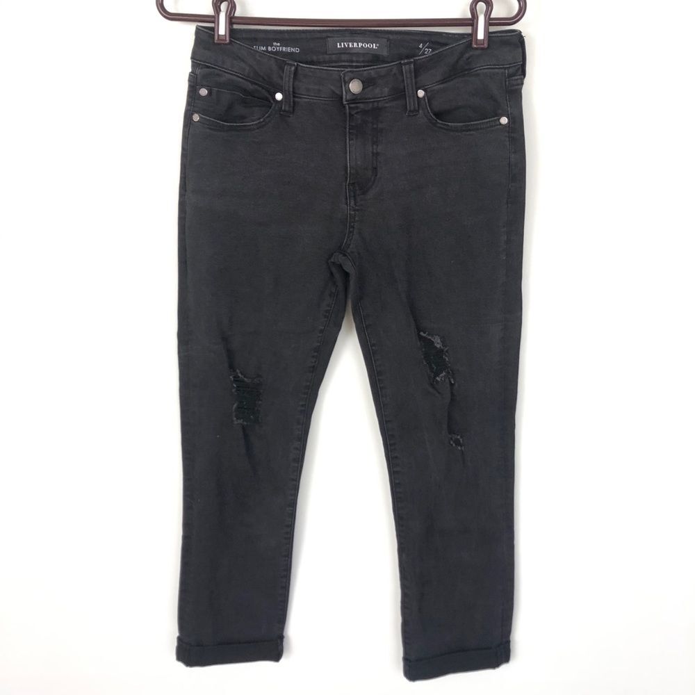 Liverpool The Slim Boyfriend Black Distressed Jean